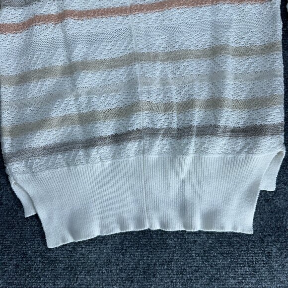 Ann Taylor LOFT Sweater Women XS White Striped Loose Knit Cotton Linen Pockets - Picture 9 of 9